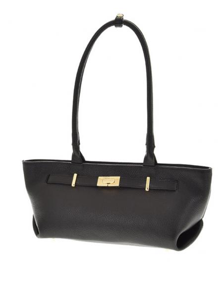 Skórzana torebka na długich rączkach - czarna