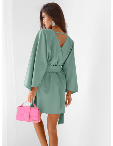 Sukienka mini z przekładanym dekoltem ALIA - szałwiowa