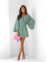WP sukienka mini z przekładanym dekoltem - szałwiowa