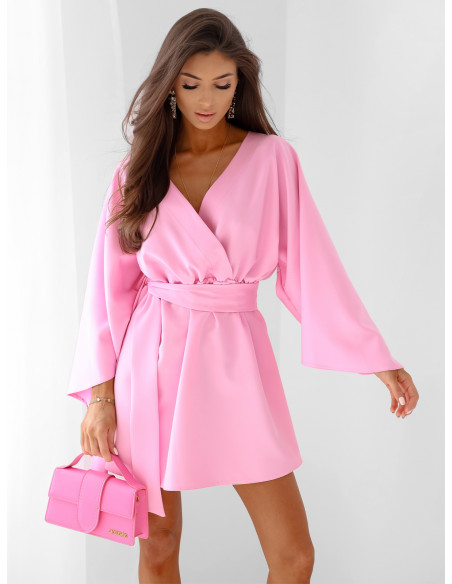 Sukienka mini z przekładanym dekoltem ALIA - pudrowy róż