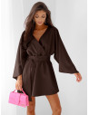 WP sukienka mini z przekładanym dekoltem - czekoladowa