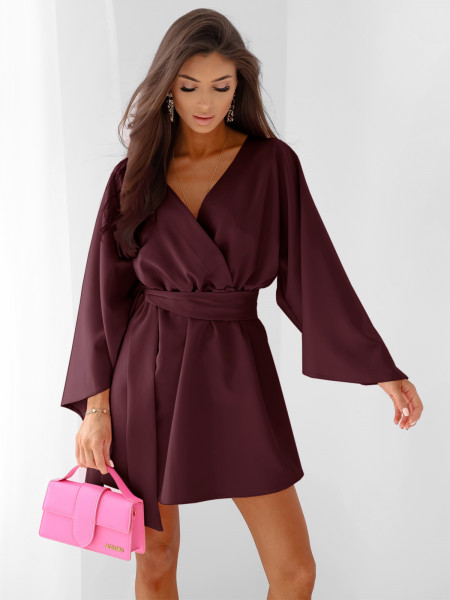 Sukienka mini z przekładanym dekoltem ALIA - bordowa 2