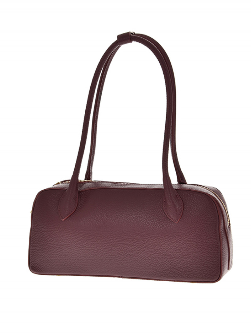 Skórzana torebka na długich rączkach - bordowa