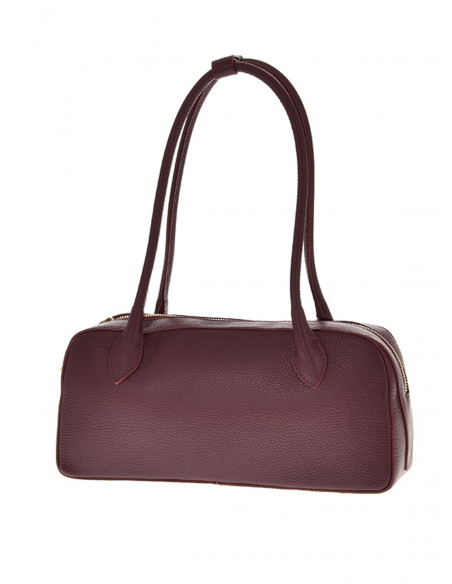 Skórzana torebka na długich rączkach - bordowa
