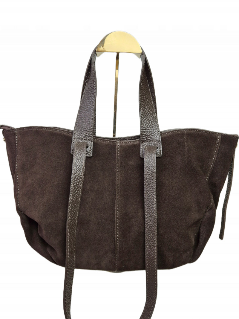 Skórzana torebka zamszowa shopper - czekoladowa
