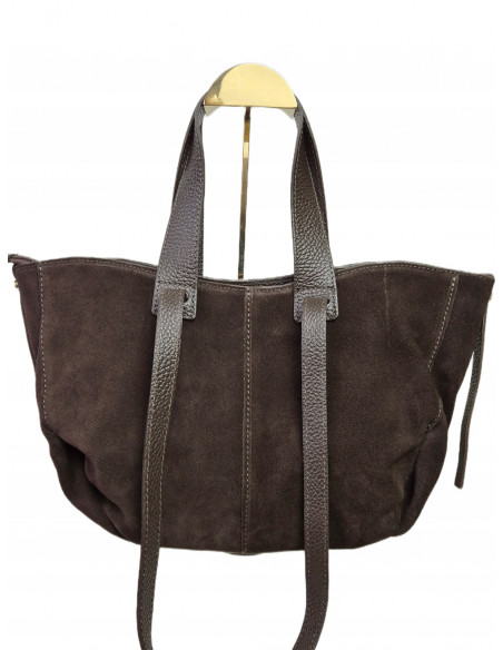 Skórzana torebka zamszowa shopper - czekoladowa