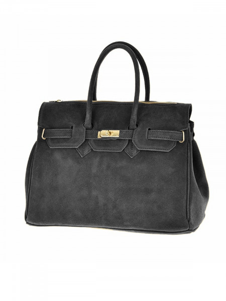 Skórzana torebka zamszowa - grafitowa 2