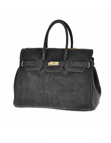 Skórzana torebka zamszowa - grafitowa