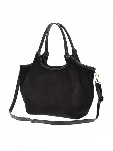 Skórzana zamszowa torebka worek - czarna 2