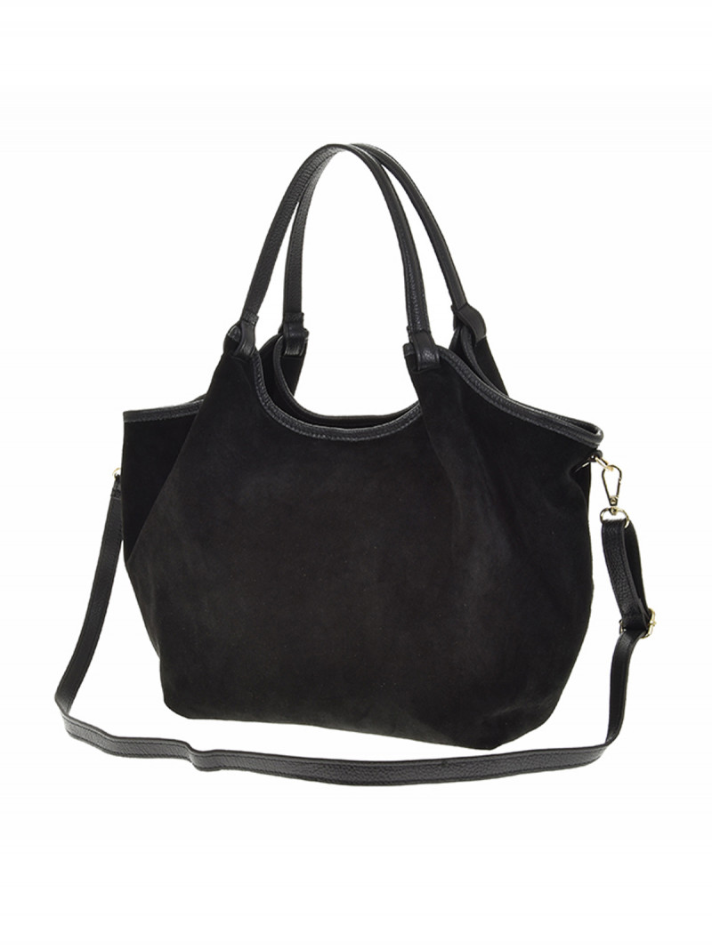 Skórzana zamszowa torebka worek - czarna