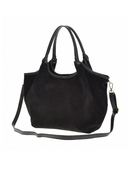 Skórzana zamszowa torebka worek - czarna