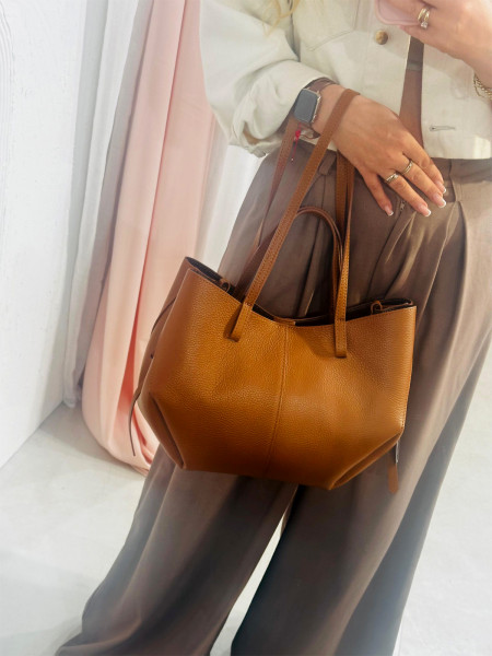 Skórzana torebka shopper - camel