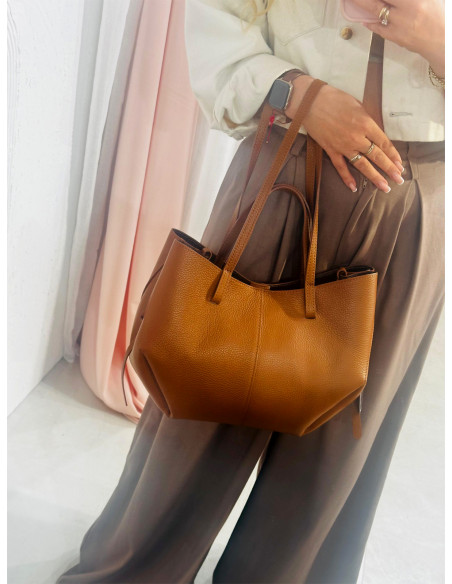 Skórzana torebka shopper - camel