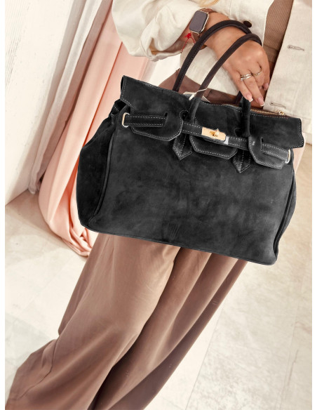 Skórzana torebka zamszowa - grafitowa