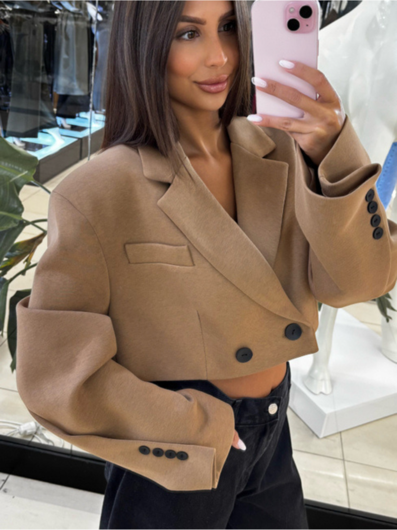 Krótka marynarka oversize ELOWEN - camel