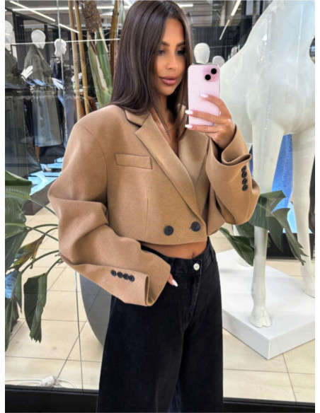 Krótka marynarka oversize ELOWEN - camel