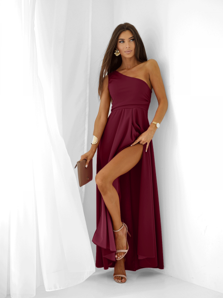 Sukienka maxi na jedno ramię SAVERA - bordowa 2