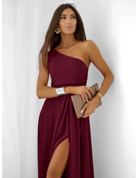 Sukienka maxi na jedno ramię SAVERA - bordowa