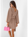 Sukienka mini z przekładanym dekoltem ALIA - mocha mousse