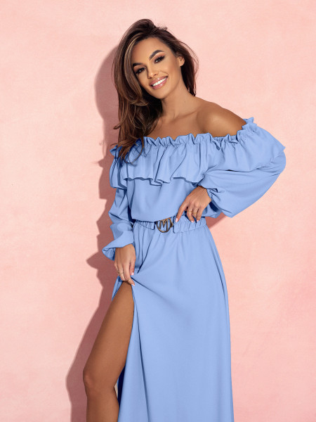 Rozkloszowana sukienka hiszpanka AROSA - błękitna