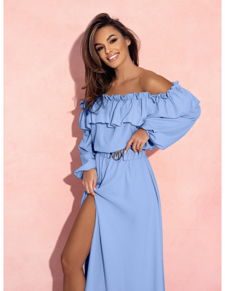 Rozkloszowana sukienka hiszpanka AROSA - błękitna