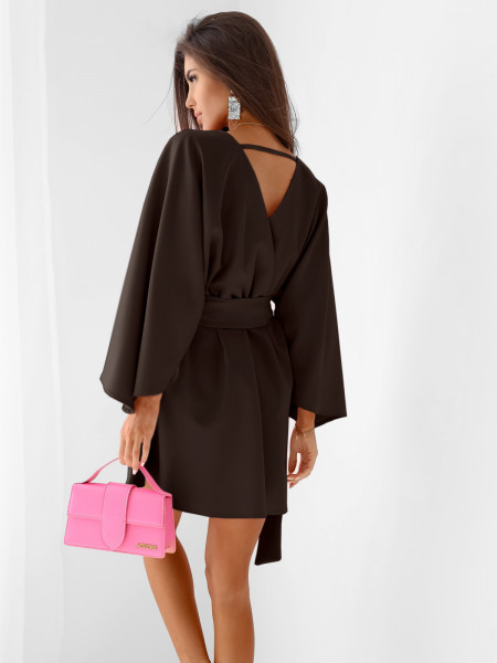 Sukienka mini z przekładanym dekoltem ALIA - czekoladowa 2