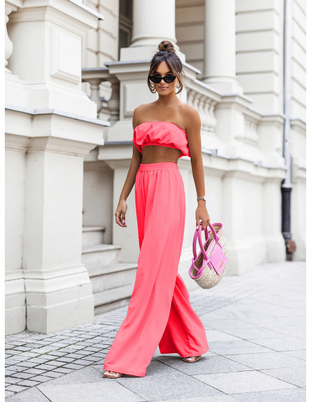 Komplet crop top i szerokie spodnie DINAH - neon róż