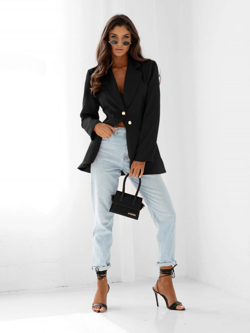 Taliowana długa marynarka TORI - czarna