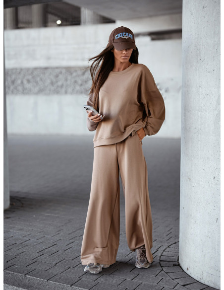 Bawełniany dres bluza i szerokie spodnie VIGRI - mocha mousse