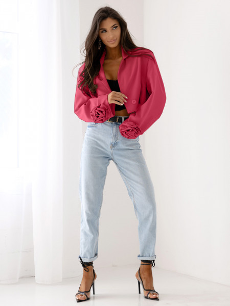 Krótka marynarka oversize z różą na rękawie MALLA - fuksjowa