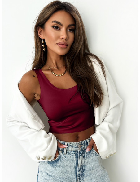 Klasyczny crop top na szerokich ramiączkach LILU - bordowy