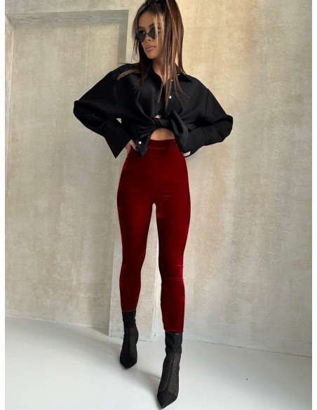 Welurowe legginsy z marszczeniem INESA - bordowe