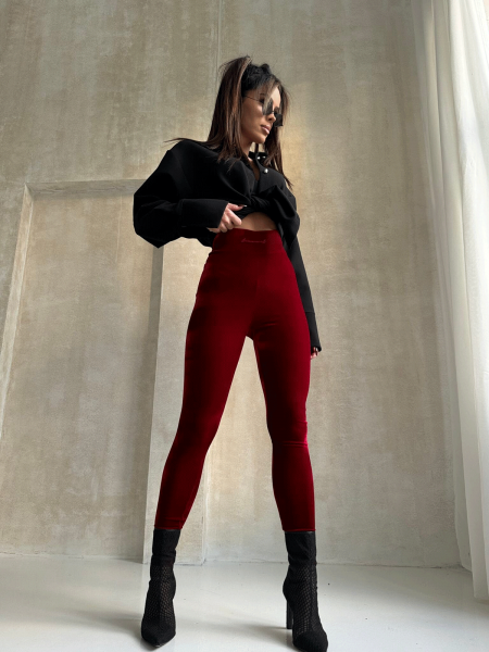 Welurowe legginsy z marszczeniem INESA - bordowe 2