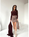Dopasowana spódnica mini z wiązaniem MIRJA - czekoladowa