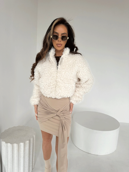 Dopasowana spódnica mini z wiązaniem MIRJA - beżowa 2