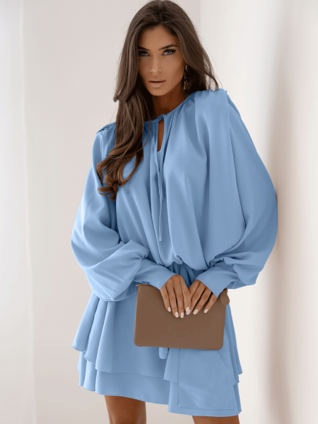 Rozkloszowana sukienka mini CLEO - błękitna