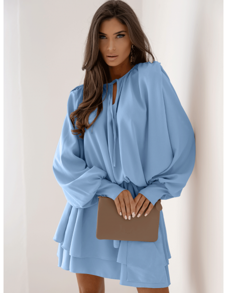 Rozkloszowana sukienka mini CLEO - błękitna