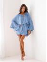 Sukienka oversize z falbanami na rękawach ZUMA - błękitna