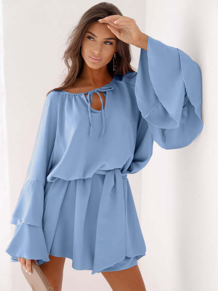 Sukienka oversize z falbanami na rękawach ZUMA - błękitna 2