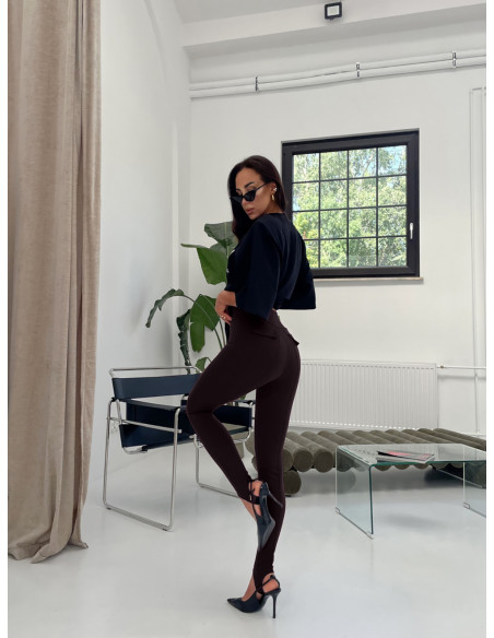 Legginsy narciary szeroką gumą w pasie ALIZA- czekoladowe