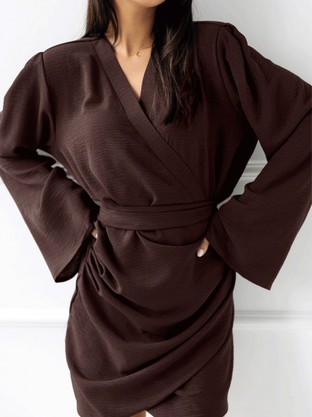 Przekładana sukienka z wiązaniem NAELI - czekoladowa 2