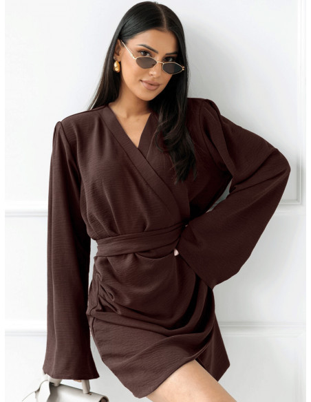 Przekładana sukienka z wiązaniem NAELI - czekoladowa