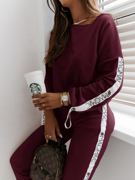 Welurowy komplet bluza+spodnie MAIA - bordowy 2