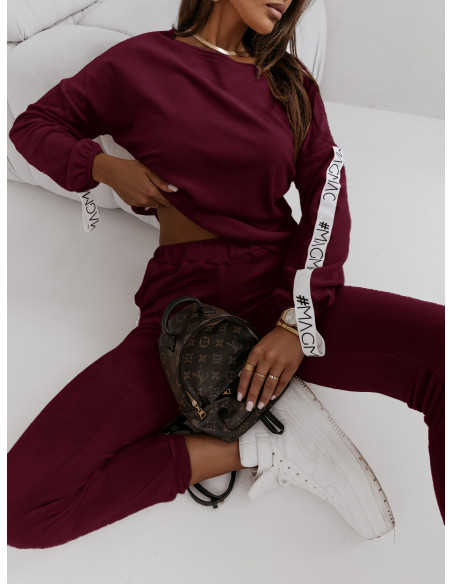 Welurowy komplet bluza+spodnie MAIA - bordowy