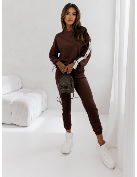 Welurowy komplet bluza+spodnie MAIA - czekoladowy