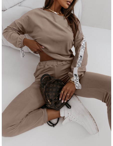 Welurowy komplet bluza+spodnie MAIA - cappuccino