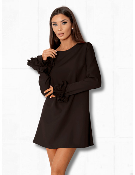 Sukienka trapezowa z ozdobnymi rękawami MANITA - czekoladowa