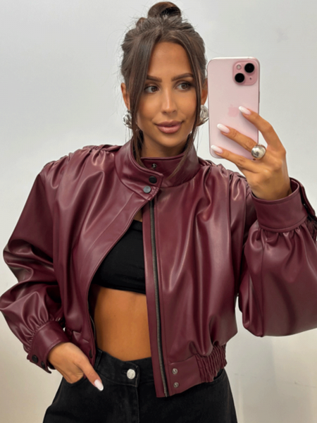 Krótka kurtka z eko-skóry LUNAS - bordowa