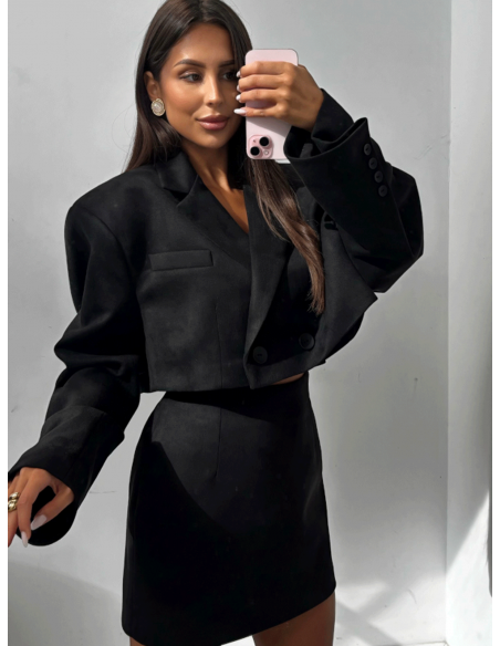 Krótka zamszowa marynarka oversize ARLINE - czarna