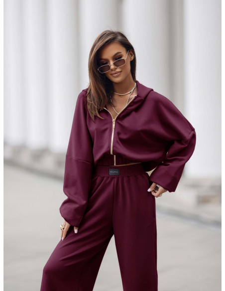 Stylowy komplet dresowy z tencelu MIKKA - bordowy